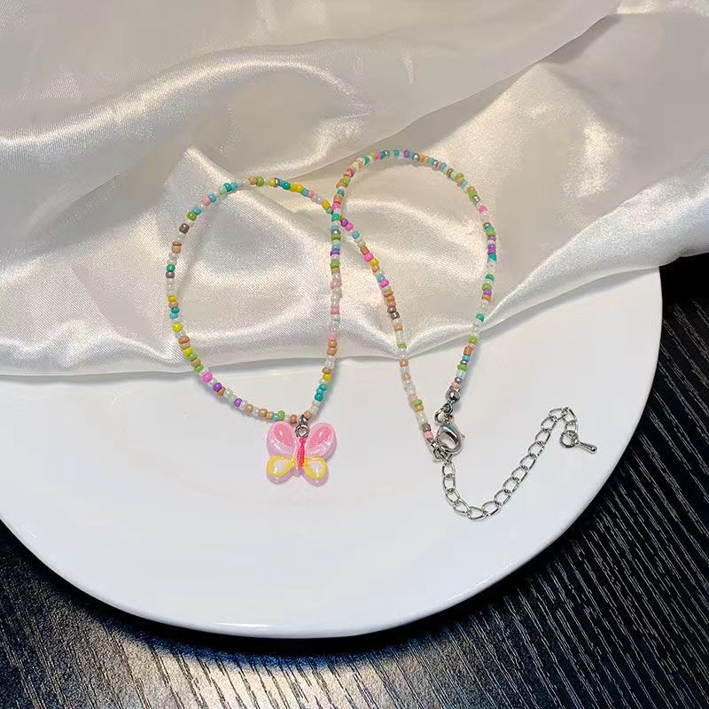 Neue Schmetterlingskette Spice Girl bemalt farbig handgefertigt Perlen Schlüsselbein Kette Showa Stil Harajuku süße Accessoires