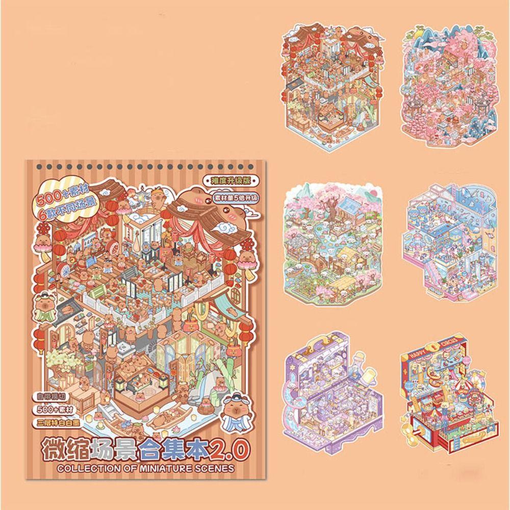 PET Landscape Sticker Book Visual Stacking 3D Pocket Cabin Scene Stickers  Kids