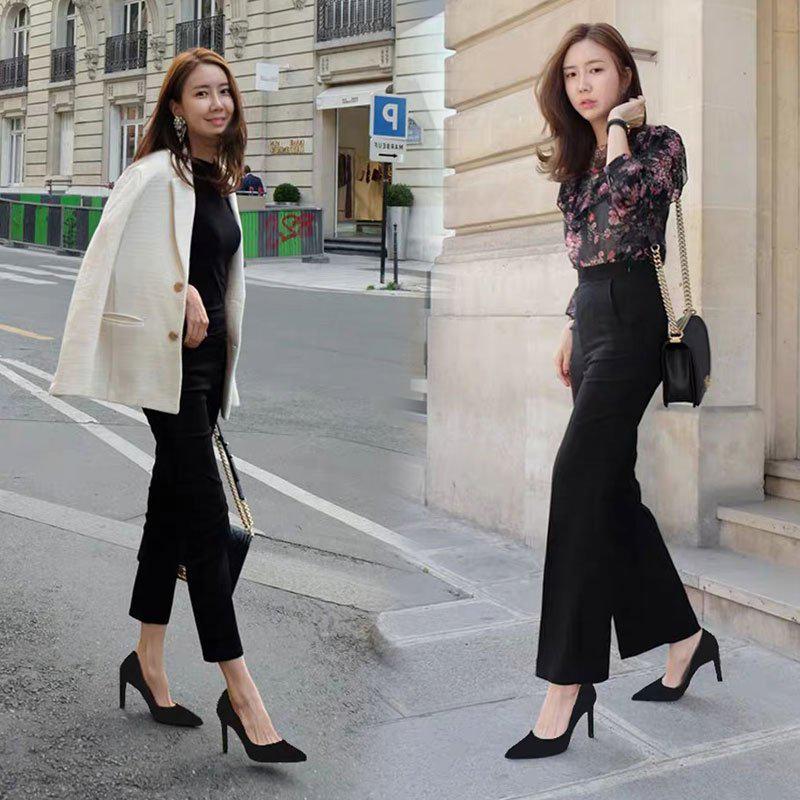 Damen-Stilettos aus Wildleder in Übergröße - Schwarze Spitze, Frühjahrs-/Herbstkollektion