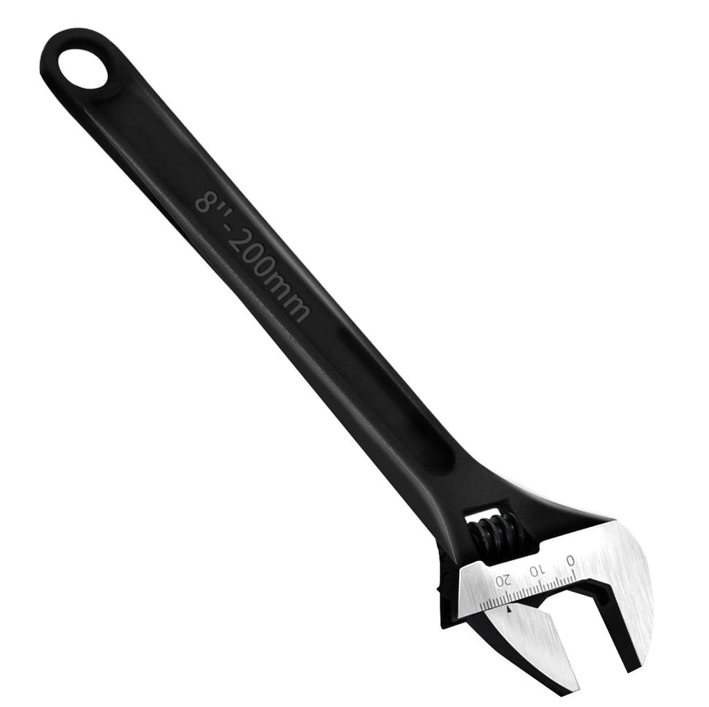 Verstellbarer Breitmaulschlüssel für Armaturenarbeiten und 20cm Schraubenschlüssel, Schraubenschlüssel, [Leicht, Maulweite, Handflächengroß] Reparaturen mit großer Maulweite, Schwarz,