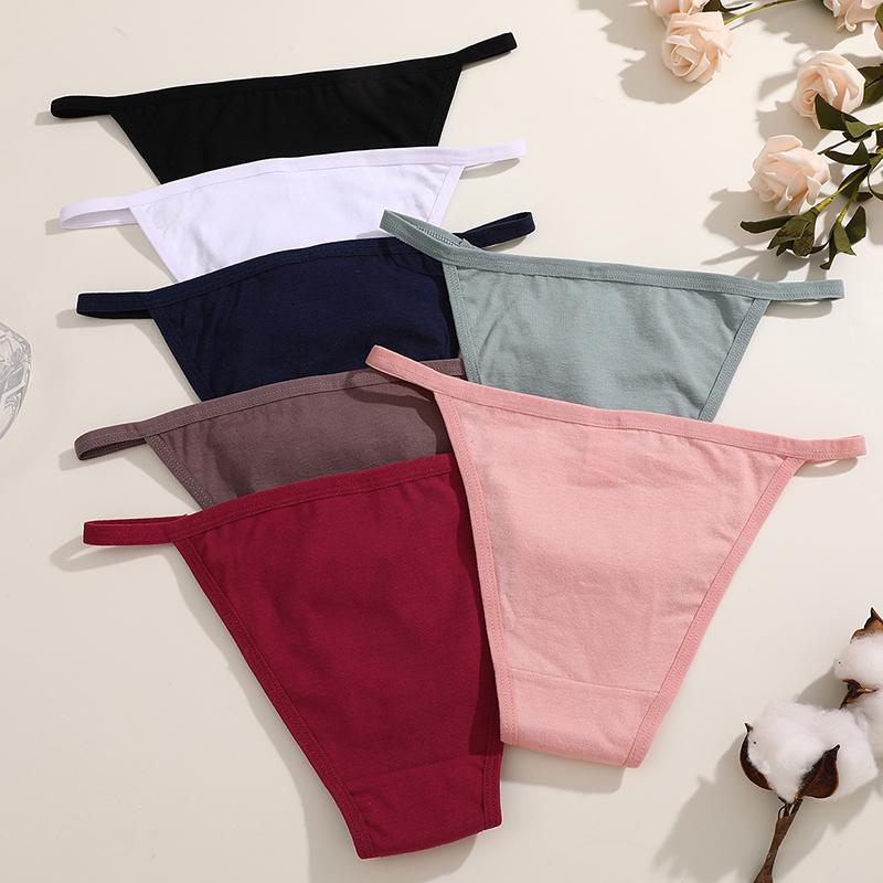5PCS/Set Women Cotton Briefs Sexy Low Rise Panties Metal Ring Hollow Breathable Underwear Solid Color Comfortable Lingerie M-2XL