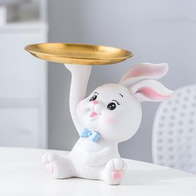 Niedliches Kaninchen/Katze Aufbewahrungsschale Multifunktionale Kreative Figuren Ornamente Harz Kaninchen Skulptur Schlüsselablage für Wohnzimmer Veranda