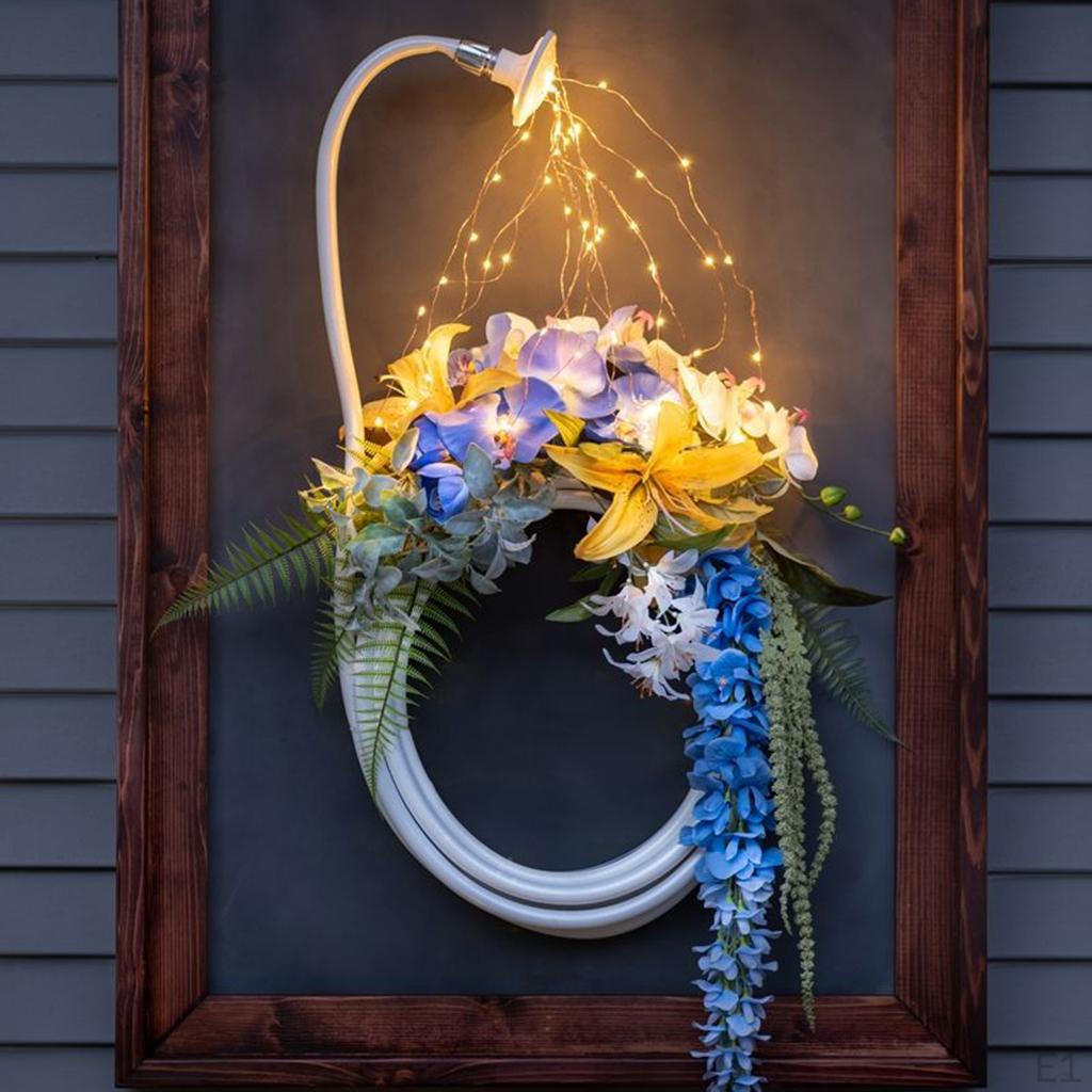 Fairy Garden Hose Wreath Night Light, Art Garland String Waterfall Lamp Outside