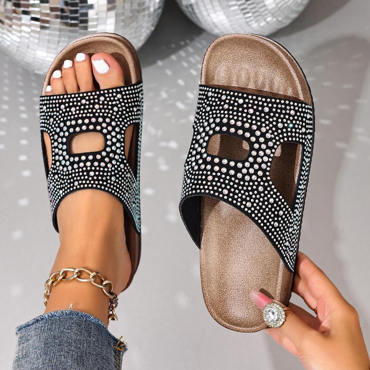 

Women Summer Outdoor Slippers Fashion Platform Flat Sandals Fashionable Diamond Half Slides Women Korean Style Rubber Sole Shoes 43 чорний