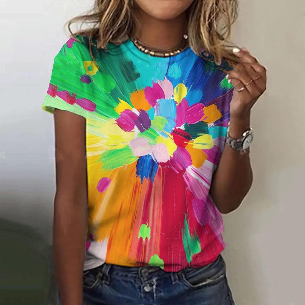 Watercolor Contrast 3D Print T-Shirts Women's O-Neck Casual Short Sleeve T Shirt Streetwear Harajuku Y2k Tee Top Female Clothing