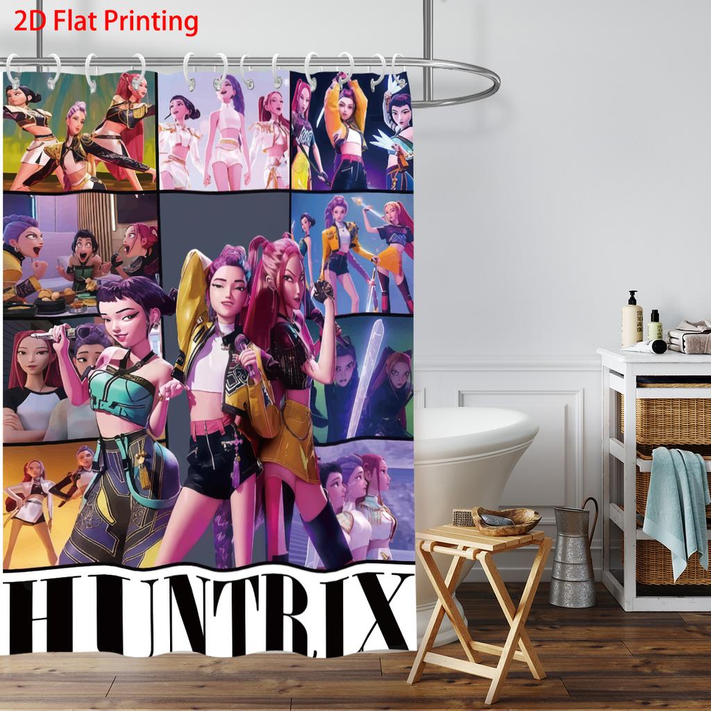 1pc K-Pop Demon Hunters Printed Waterproof Shower Curtain Privacy Hanging Curtain with 12 Hooks Multiple Sizes Machine Washable
