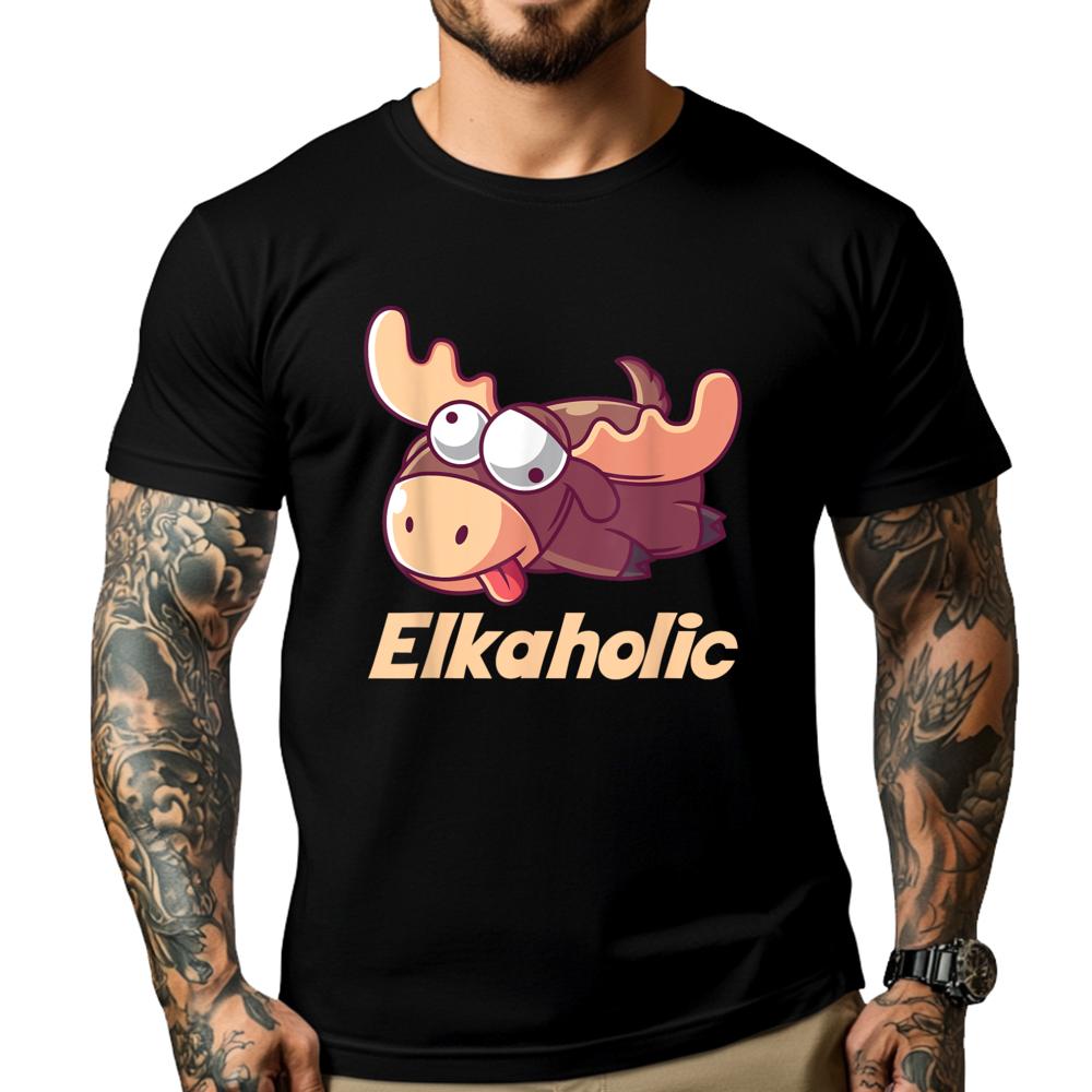 Elkaholic Alcoholic Shirt For Men Black Graphic T Shirts High Quality Mens TShirt