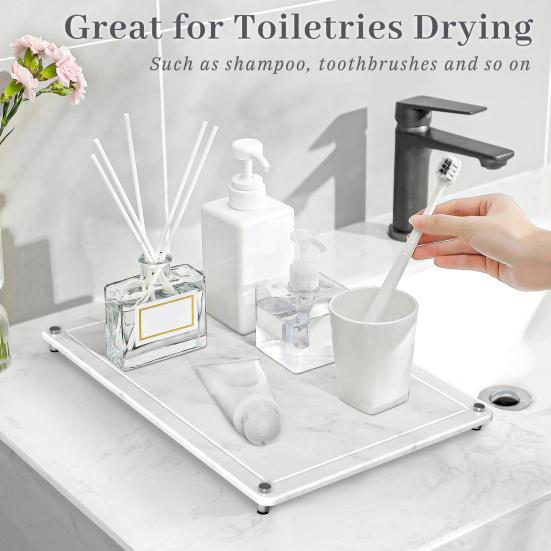 Toiletries Storage Holder Quick-Drying Counter Mat with Non-Slip Stainless Steel Legs for Home Bathroom