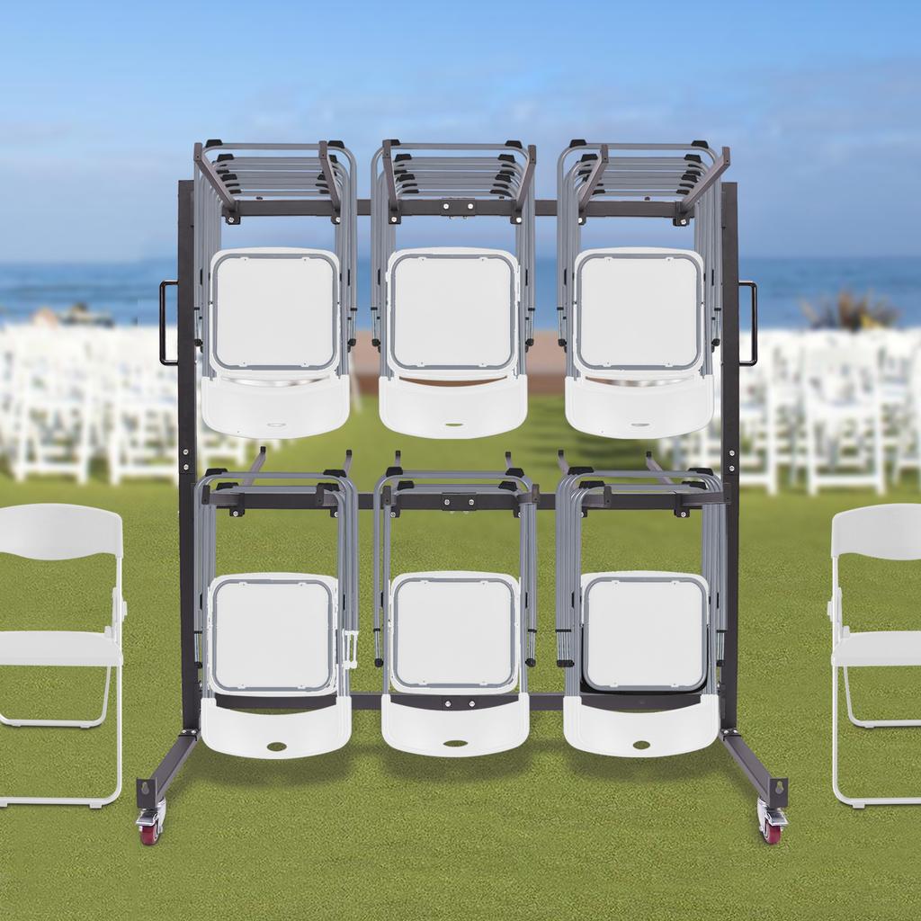Folding Table Chair Cart with Wheels, Portable Storage Rack for Folding Chairs, Heavy Duty Collapsible Hand Truck, Organizer