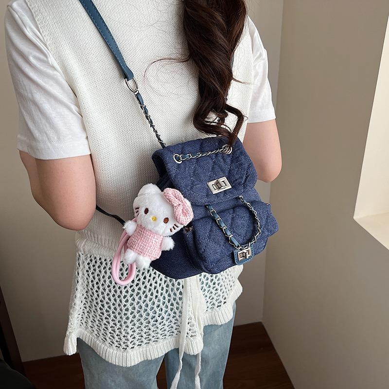 Denim rhombus backpack women's summer new fashion chain small bucket bag