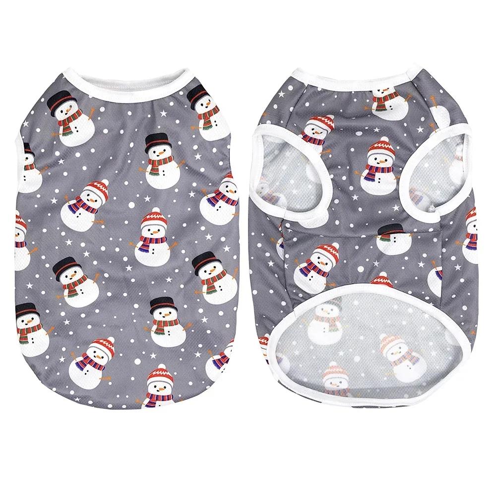 Soft Pet Vest For Christmas Xmas Deer Snowman Print Cute Puppy T-shirt For Small Medium Dogs Cats Coat Bulldog Pug Pets Costumes