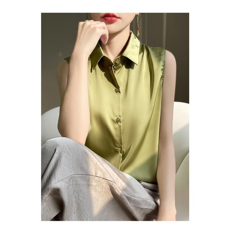 Letní dámská hedvábná košile bez rukávů, tričko, temperamentní elegantní topy, vesty