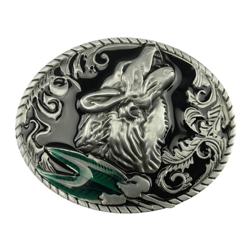 Black Glaze Moonlit Wolf Western Cowboy Belt Buckle - Retro Hip Hop Style