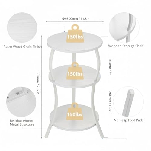 ZEXVIDA Retro Round Coffee Table, Bedside Table, Folding Side Table, 30cm Wide x 30cm Deep x 55cm High (White)