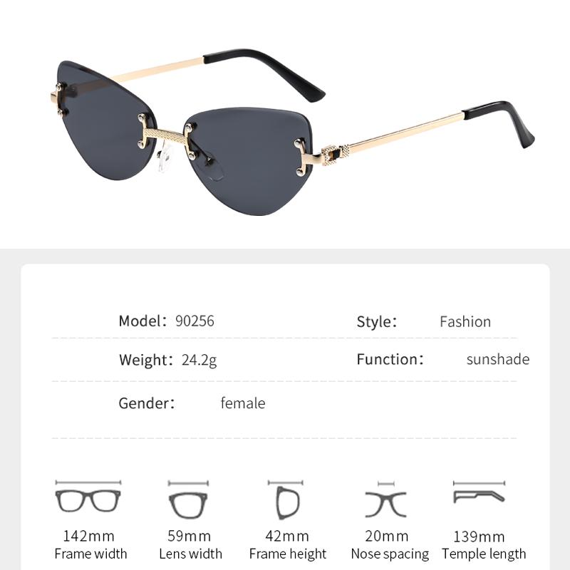 Frameless Sunglasses Gradient Color Cut Edged Sunglasses Cat Eye Fashion Sunscreen Decorative Metal Glasses 90256