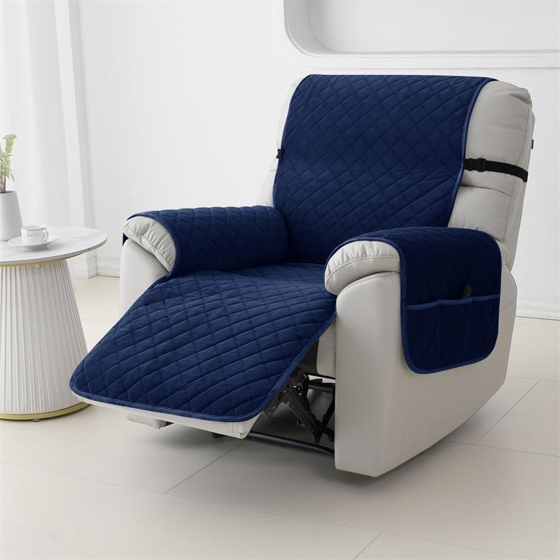 1 Seat Solid Color Recliner Cover Non-Slip Armchair Slipcover with Elastic Strap Sofa Couch Furniture Protector Decor for Home