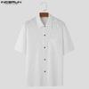 INCERUN Men Floral Short Sleeve See Through Tops Summer Lapel Neck Buttons Texture Shirts