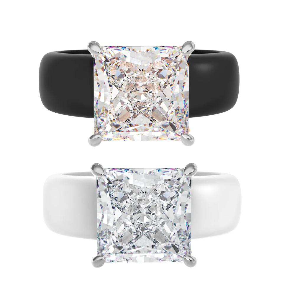 Princess Cut CZ Zircon Solitaire Ring Zwart Witte Keramische Band 4 Klauw Zetting Mode Dames Verloving Belofte Ring Sieraden Cadeau