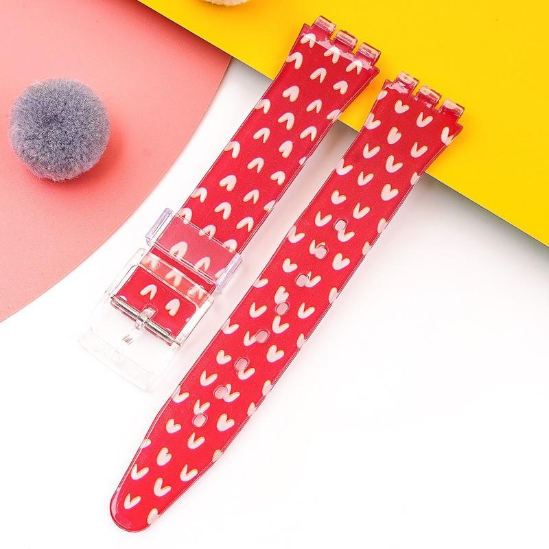 

16 мм 17 мм 19 мм ПВХ силиконовый печатный ремешок для браслета серии Swatch водонепроницаемый спортивный браслет мужские и женские часы аксессуары 19mm белый/красный