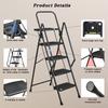 4 Step Ladder, Sturdy Steel Stool with Anti-Slip Wide Pedals, Handrail, Safe-Lock Design, Pass 330 lbs Load Testing, Folding Portable Black