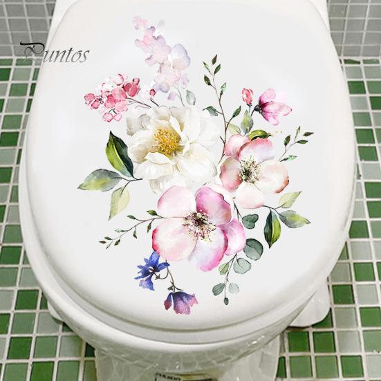 Toilet Lid Sticker Strong Stickiness PVC Waterproof Easy-peel Flower Theme Toilet Seat Decal Restroom Art Decoration