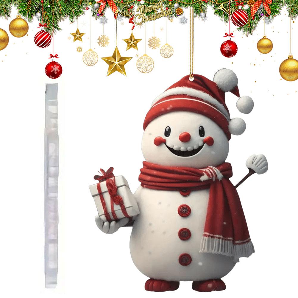 5PCS Snowman Christmas Tree Pendant Acrylic Xmas Tree Decoration with Lanyard Cute Hanging Ornaments for Window Fireplace