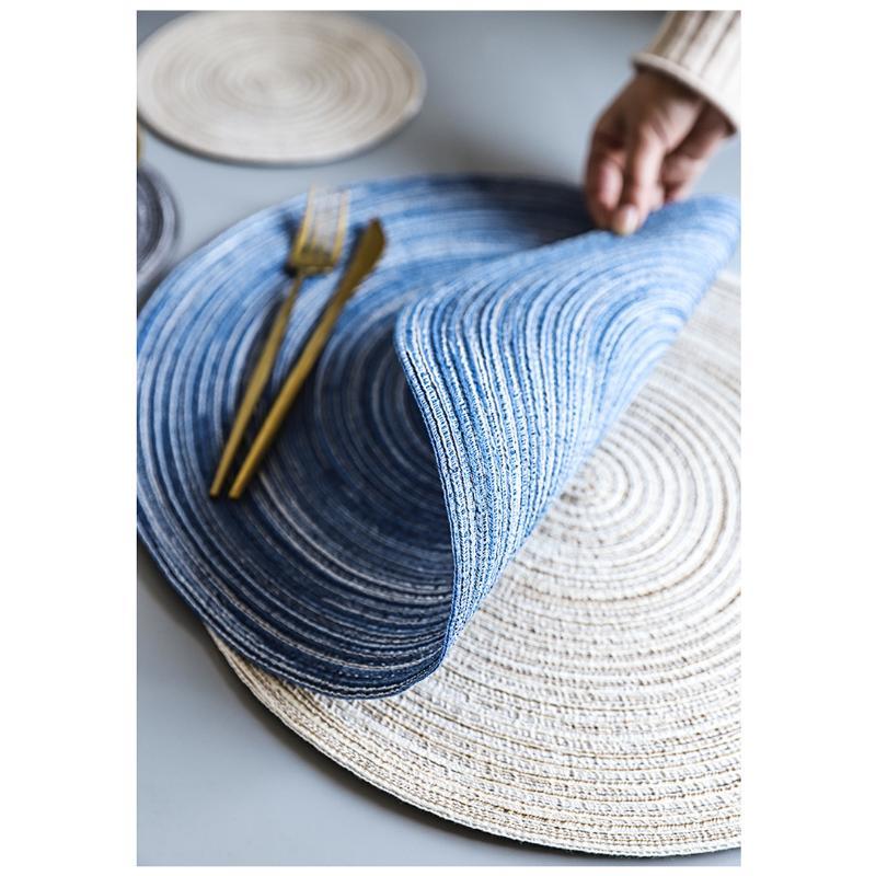 Round Table Mat Woven Ramie Placemats Anti Slip Dining Table Mats Non-Slip Tableware Bowl Pads Kitchen Drink Cup Coasters