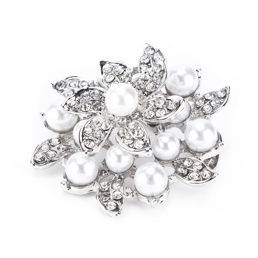 Brooch Diamond Flower Pearl Alloy Fashion for Exquisite Present Cloth DecorationsSilver