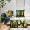 45x45cm Gouden Groene Planten Kussensloop Slaapkamer Sofa Kussenhoes 100% Polyester Woonkamer Kussen Kussensloop Woondecoratie