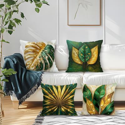 45X45Cm Golden Green Plants Pillowcase Bedroom Sofa Cushion Cover 100% Polyester Living Room Cushion Pillowcase Home Decoration