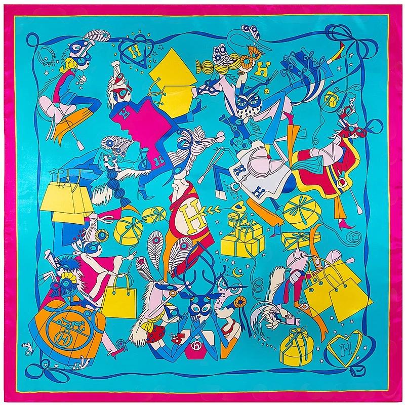 Stylish 90*90cm Spring Colorful Printed Small Square Scarf Foulard Hijabs For Women