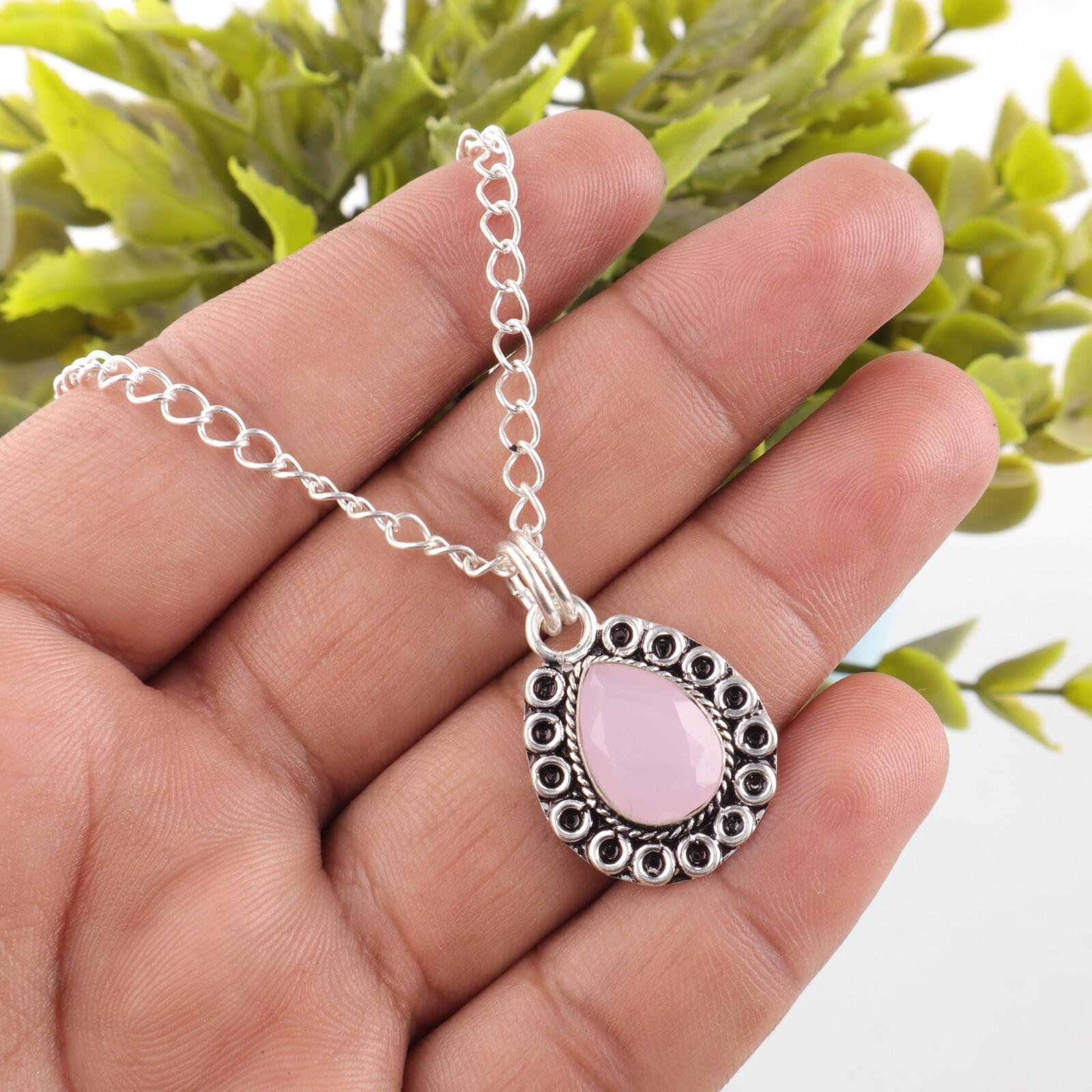 

Rose Chalcedony Stone Artisan Handcrafted Wife Gift Pendant 925 Sterling Silver PP-26-15