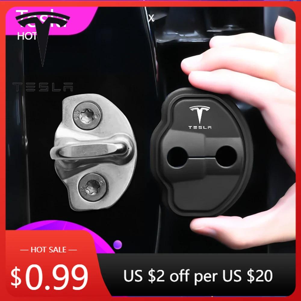 Autoaufkleber 2025 Neu Tesla 4 Stück Autotür-Schlossverriegelungsschutzabdeckung Autozubehör Für Tesla Model 3 Y S X 2021 Roadster Cyb