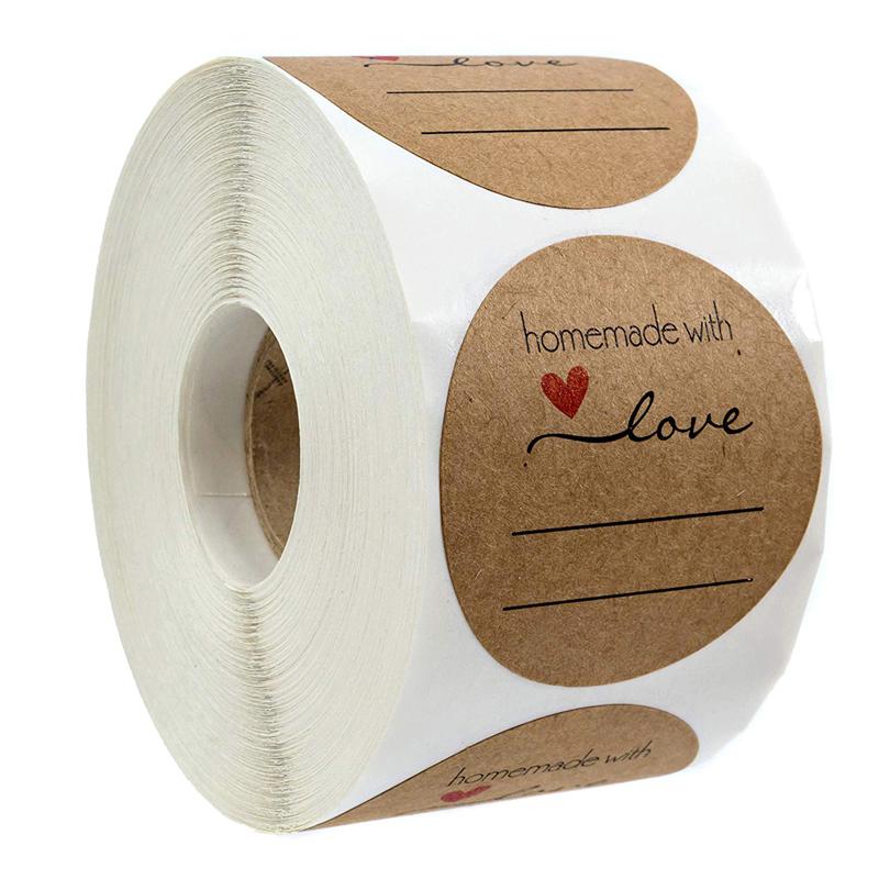 500pcs 1inch Kraft paper Thank You Stickers Seal Labels Small Business Supplies Handmade With Love Stickers Cute Stationery
