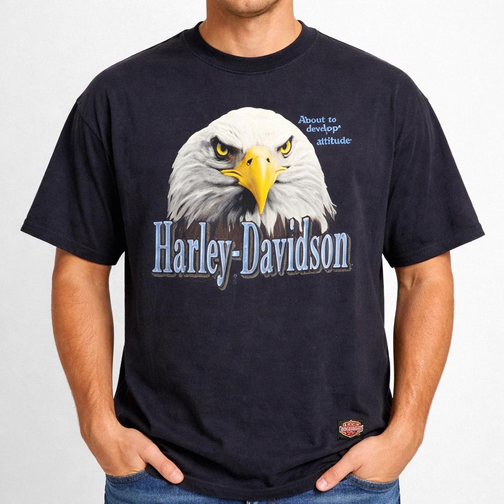 1990 Vintage Eagle Graphic T-Shirt 3D Emblem Motorcycle Style Tee S-3XL XL