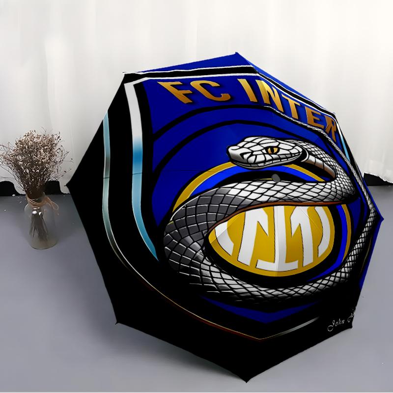 Umbrelă pliabilă cu logo imprimat FC Inter Milano, pentru exterior, timp liber și călătorii, Material durabil pentru umbrelă, Cadou de zi de naștere și sărbători