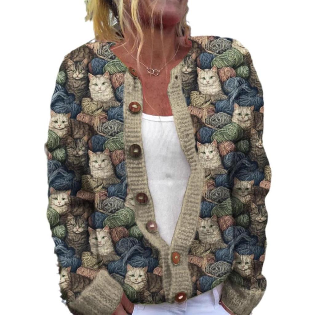 2025 Women's 3D Printed Faux Wool Cardigan Knitwear Sweater