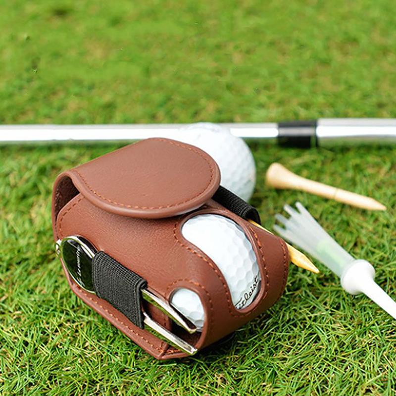1Pc Golf Ball Bag Mini Pocket Leather Golf Ball Storage Bags Metal Button Bag Holder 2 Balls Golf Storage Accessories