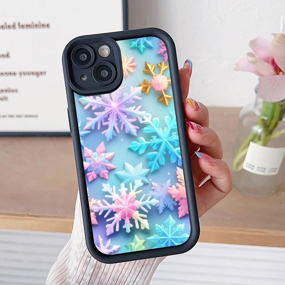 Winter Snowflake Mobile Cell Phone Case for iPhone 17 16 15 14 13 12 11 Air Pro Max Plus Thicken TPU Colorful Cover Luxury Cover