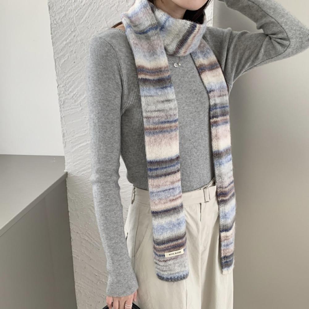 Korean Style Cashmere Knitted Scarf Plush Winter Shawl Fashion Rainbow Striped Scarf  Student