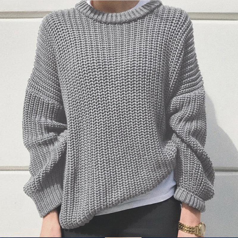 Autumn and Winter Women's Loose and Simple Sweater Round Neck Street Knitted Pullover Sweater for Women 3567 KTB