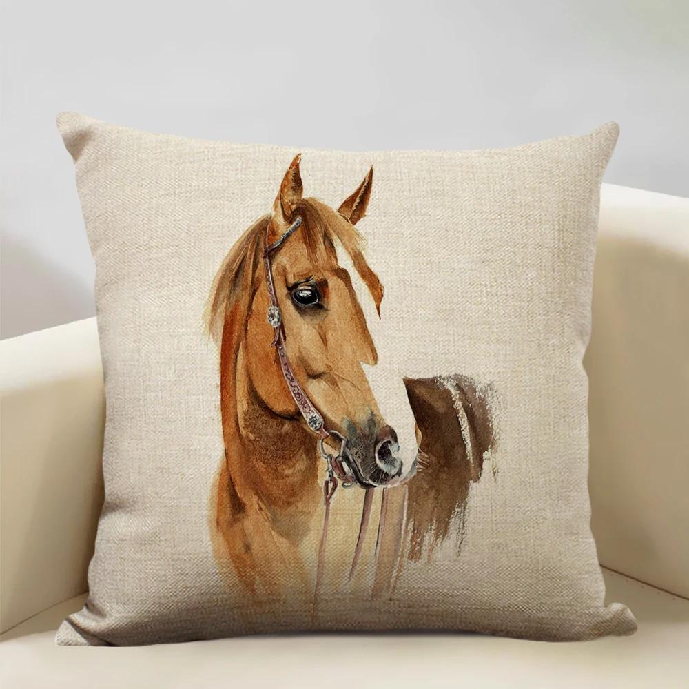 Watercolor Animal Horse Chicken Lizard Cow Antelope Decorative Pillow Case 45x45cm Cushion Cover for Sofa Home Decor