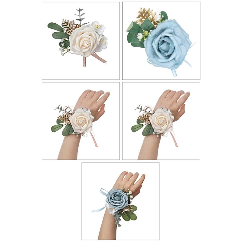 Artificial Flower Wristband Bridal Wrist Corsage Wedding Groomsmen Boutonniere