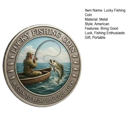 1/2Pcs Lucky Fishing Coin Bring You Good Luck Fishing Token Metal Carving Souvenir Coin Badge Decoration Dad Fishermen Fishing Enthusiasts Gift