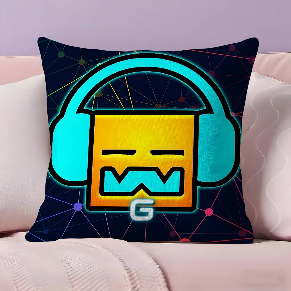 Music Game Geometry Dash Pillow Case Ultra Soft Skin Friendly Fabric Cloud Like Comfort & Concealed Zipper