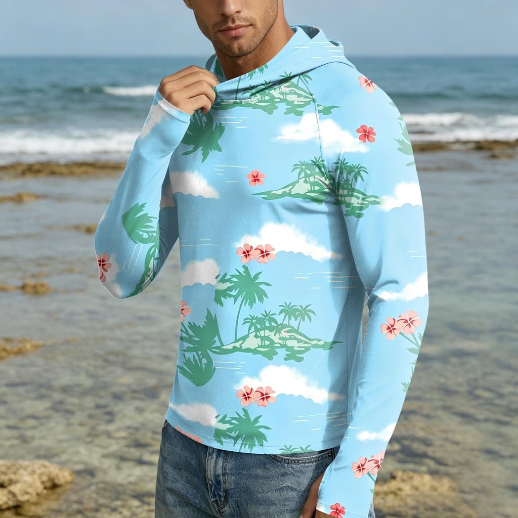 Herren UPF50 Plus Sonnenschutz Hoodie Leicht Schnelltrocknend Langarm Kapuzenhemd Atmungsaktiv Outdoor Sportbekleidung