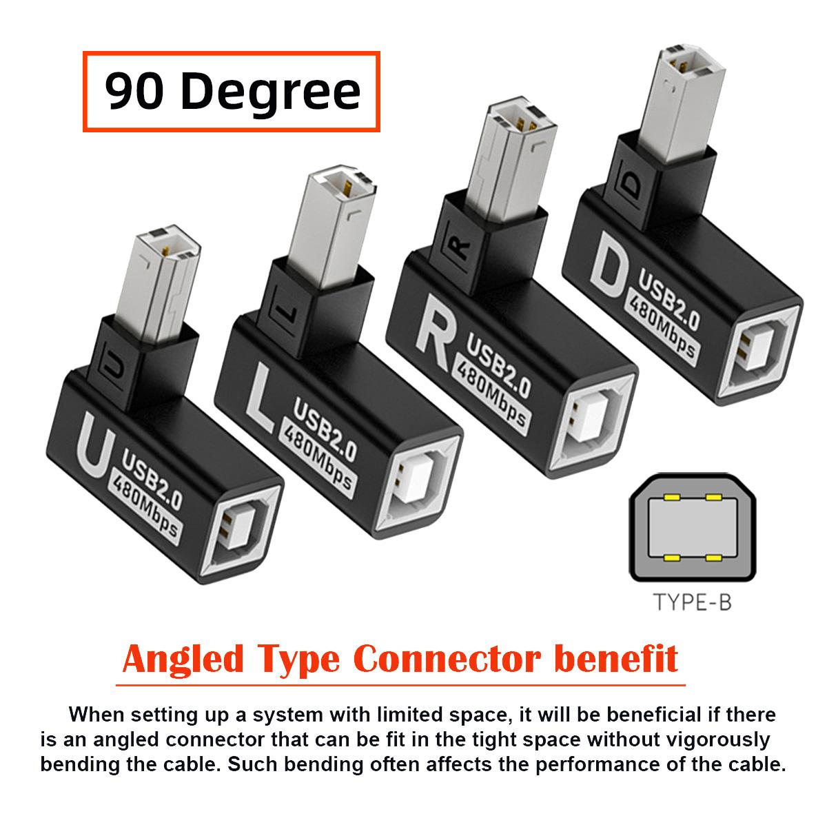 

U2-038-BM002 4Pcs/Set USB 2.0 Type-B Male to Female Extension Adapter Horizontal Vertical Angled 90 Degree for Printer Scanner As Shown A