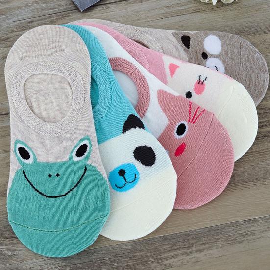 Women Invisible Cotton Socks No Show Nonslip Loafer Liner Low Cut Animal