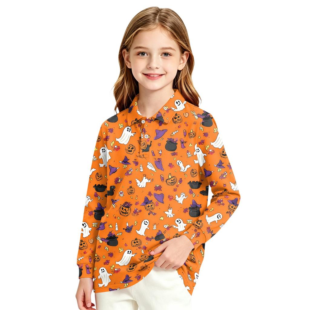 Girls' school uniform top - Halloween printed long-sleeved casual formal dress shirt