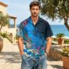 Men's Casual Short Sleeve Cotton Linen Shirt with Turn Down Collar and Artistic Print for Spring and Summer Relaxed Fit Top